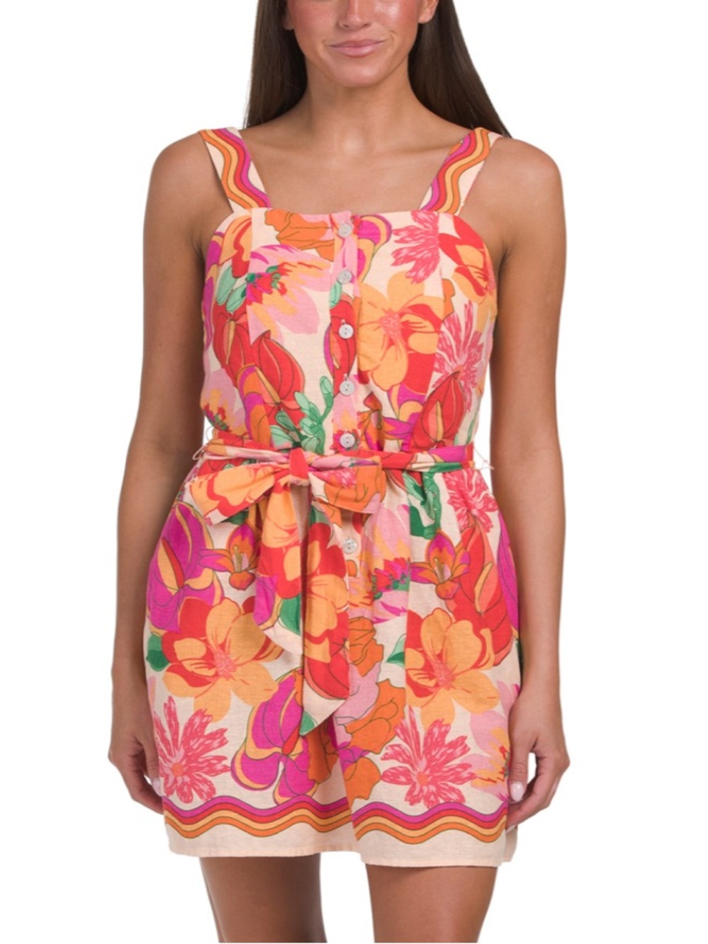 Calypso St. Barth Belted Printed Linen Blend Mini Dress (Farm Rio playsuit) S